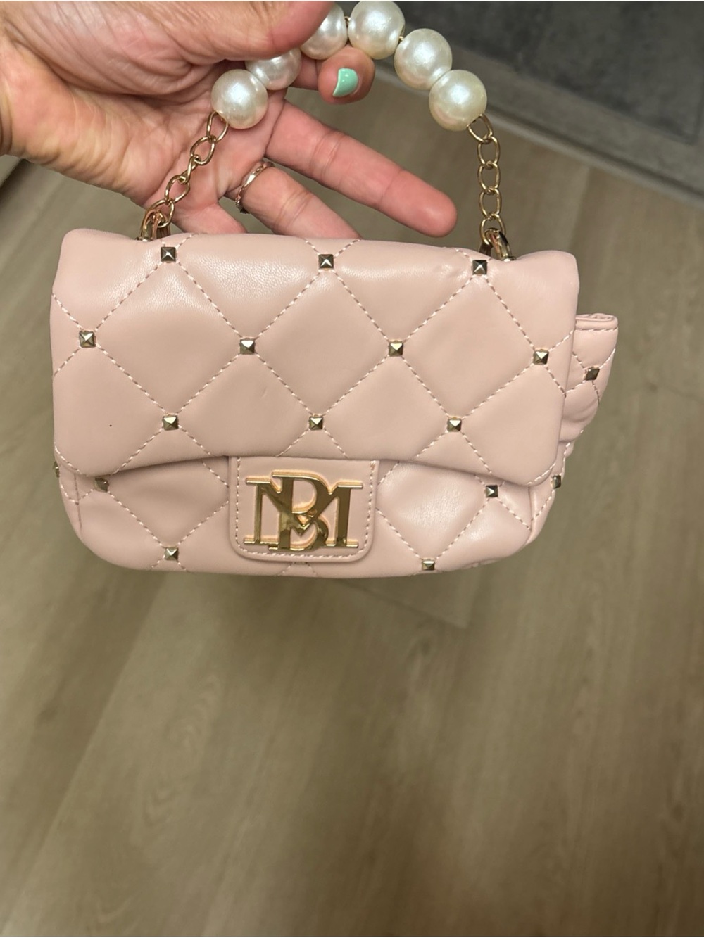 Begley Mishka Pink Pearl-Handle Shoulder Bag with Gold Hardware